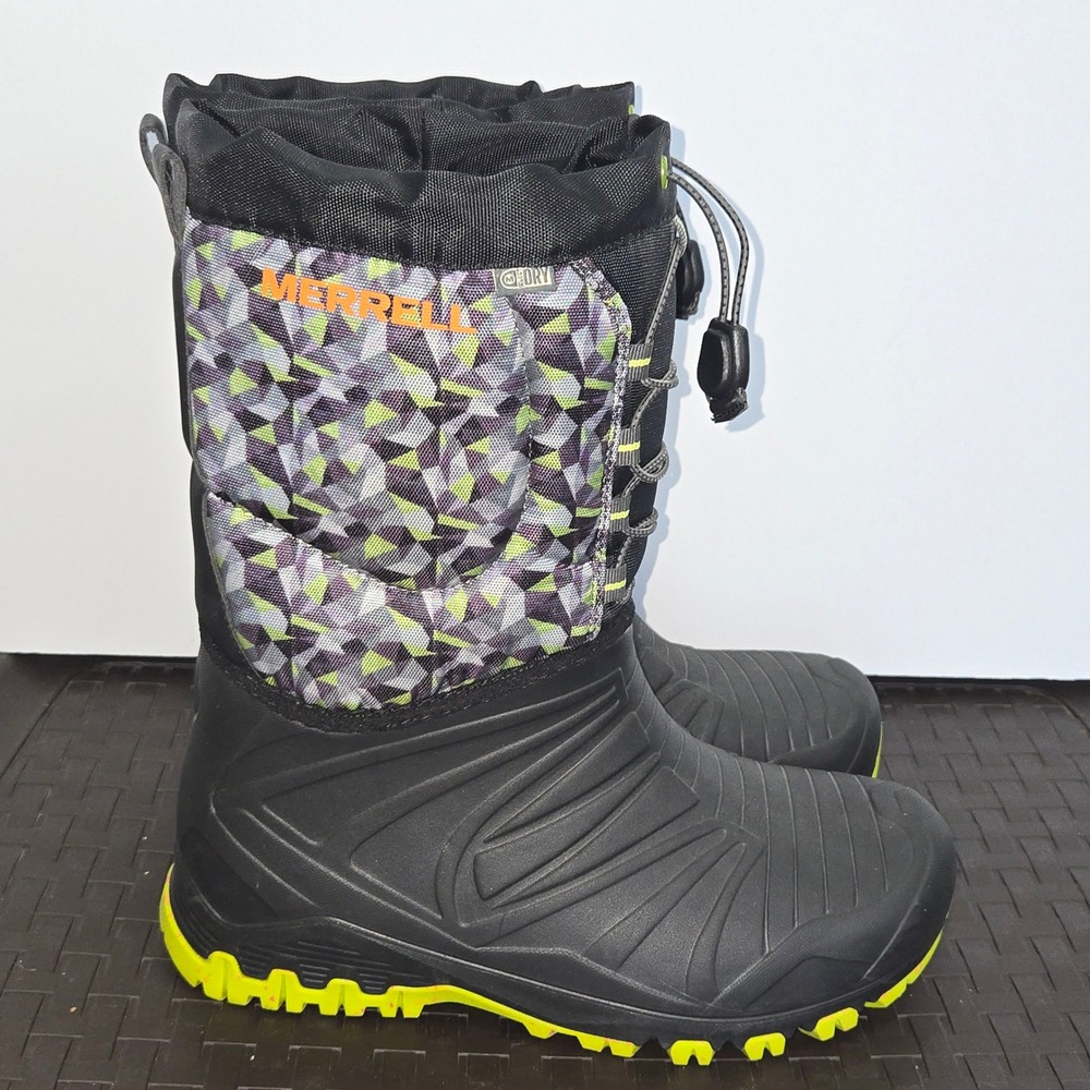 Merrell Snow Quest Waterproof Winter Boots Boys Size 7 Black Green MY57101 -40F